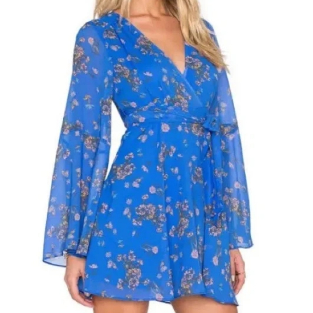 Free People Royal Blue Floral Mini Dress